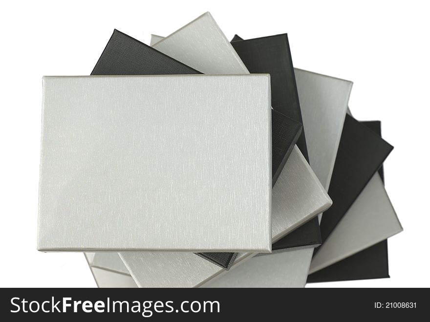 Pile of silver and black gift boxes