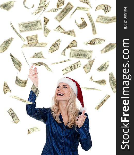 Christmas girl with dollars