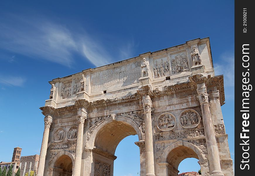 The Arch of Constantine (Arco di Costantino) is a triumphal arch in Rome, Italy. The Arch of Constantine (Arco di Costantino) is a triumphal arch in Rome, Italy.