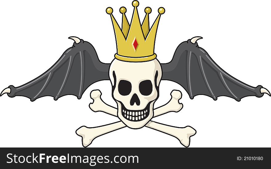Illustration of Jolly Roger symbol with bat wings and a crown. Illustration of Jolly Roger symbol with bat wings and a crown.