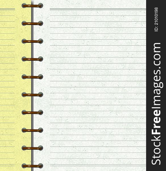 Close up of a yellow and white colored notebook