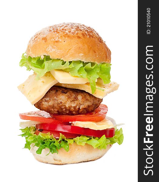 Big hamburger on white background