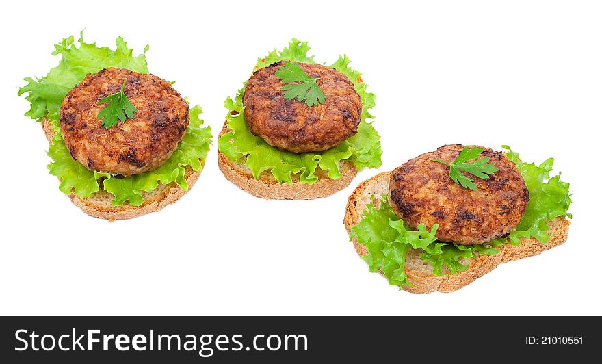 Tasty burgers on white background