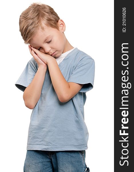 Portrait of sleep little boy over white background. Portrait of sleep little boy over white background