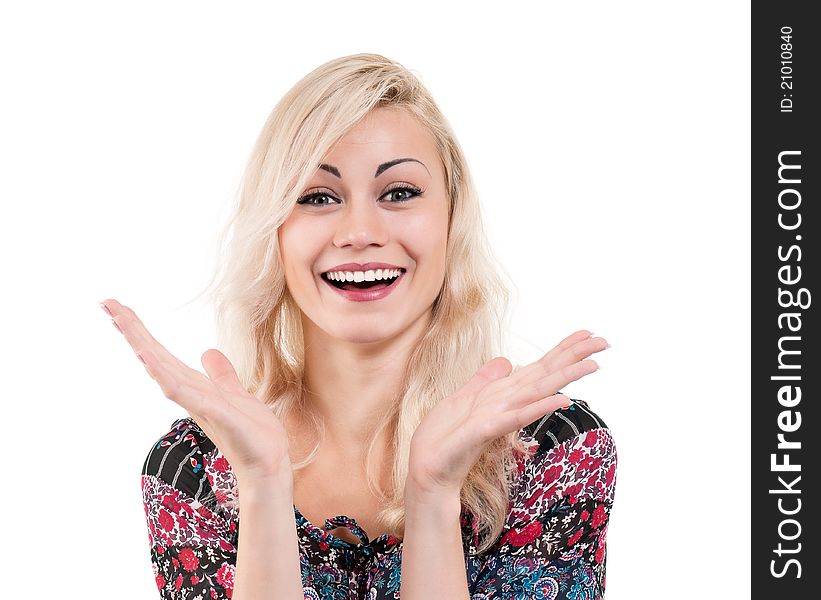 Portrait of young surprised attractive girl - isolated on white background. Portrait of young surprised attractive girl - isolated on white background