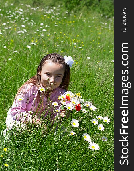 Little girl in a blooming meadow. Little girl in a blooming meadow