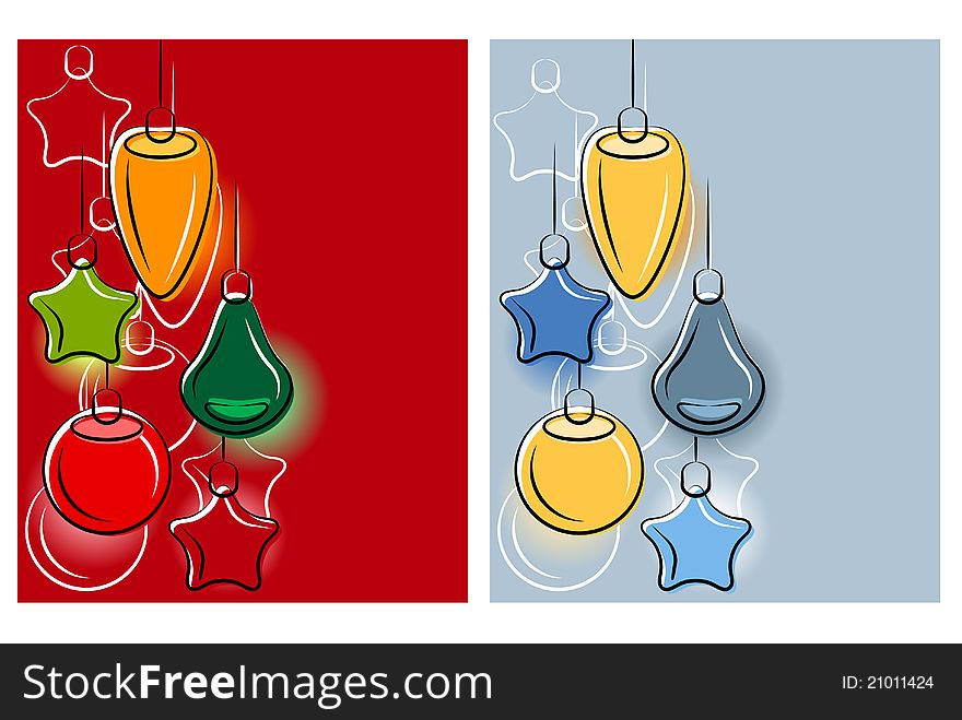 Background With Stylized Hanging Christmas Balls.