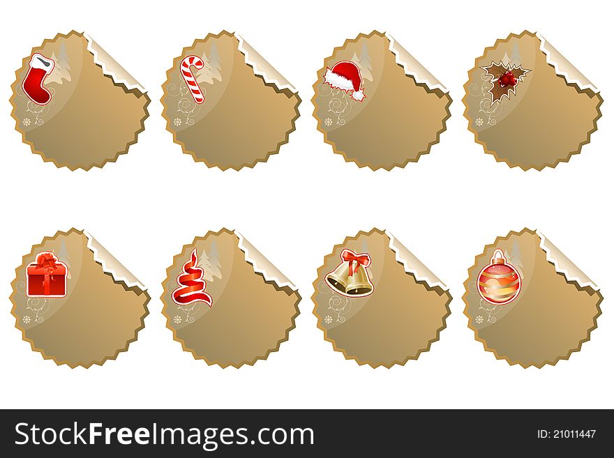 Collection of Christmas stickers in vintage style. Collection of Christmas stickers in vintage style