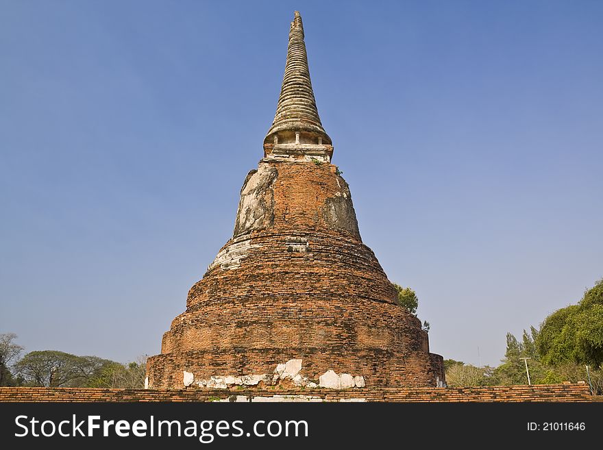 The ruins of an ancient pagoda in a temple in Thailand. The ruins of an ancient pagoda in a temple in Thailand