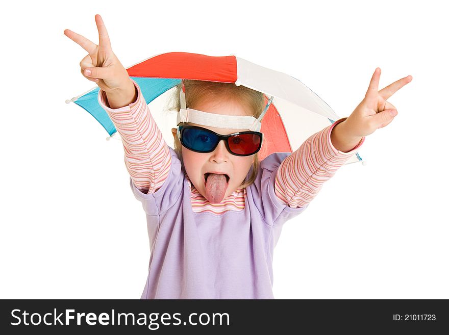 Crazy girl on a white background.