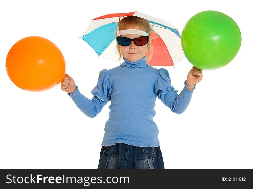 Crazy girl on a white background.