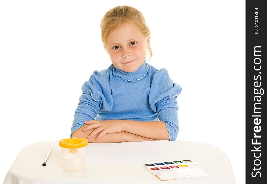 Girl with paint on a white background. Girl with paint on a white background.