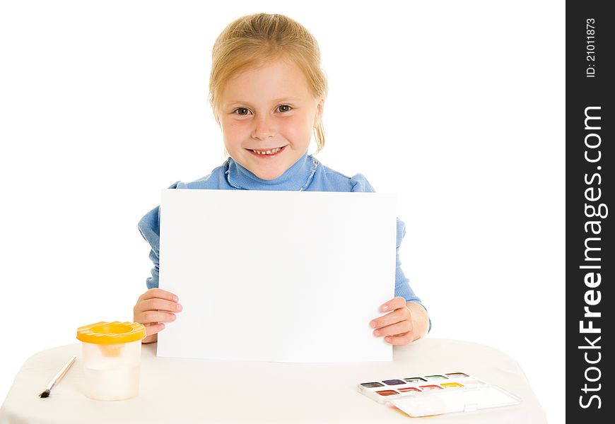 Girl with paint on a white background. Girl with paint on a white background.