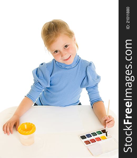 Girl with paint on a white background. Girl with paint on a white background.