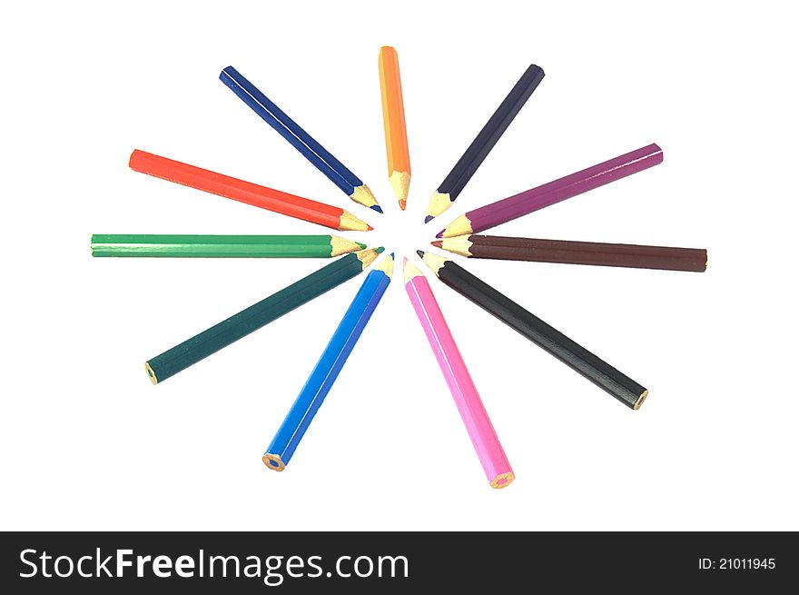 Coloured pencils in a circle like sun with beams