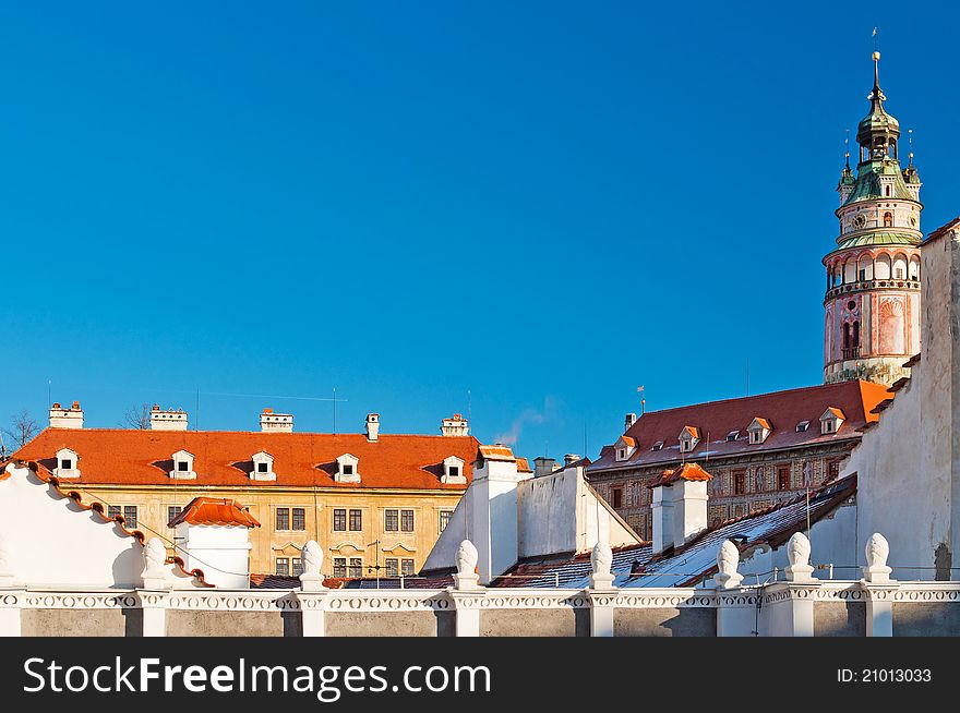 Castle in Cesky Krumlov viewed from roof window.