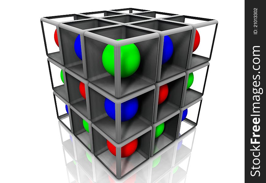 Balls of color in a cube. Balls of color in a cube