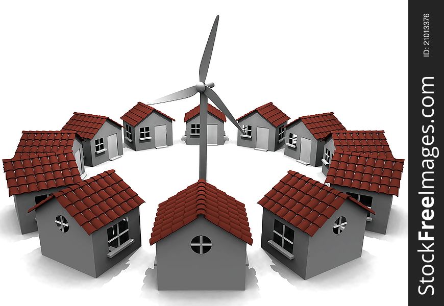 Houses And Wind Turbine