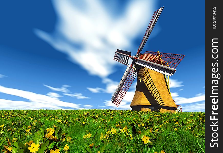 One windmill in the fields. One windmill in the fields