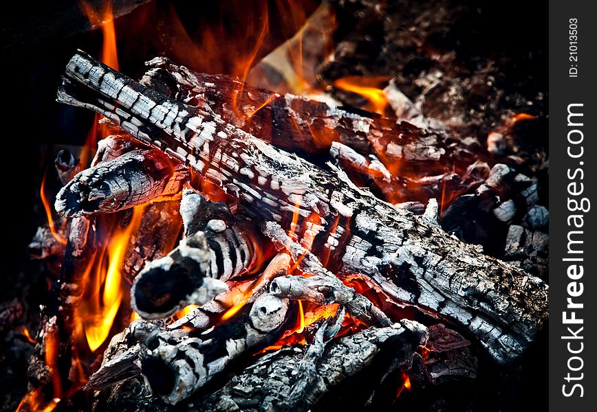 Closeup of hot burning wood, coals. Closeup of hot burning wood, coals.