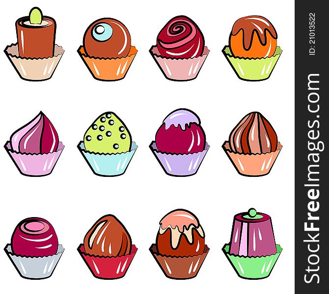 Collection of bright sweets on white background. Collection of bright sweets on white background