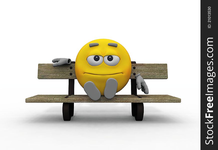 Mr. Smiley is sitting on a bench. Mr. Smiley is sitting on a bench