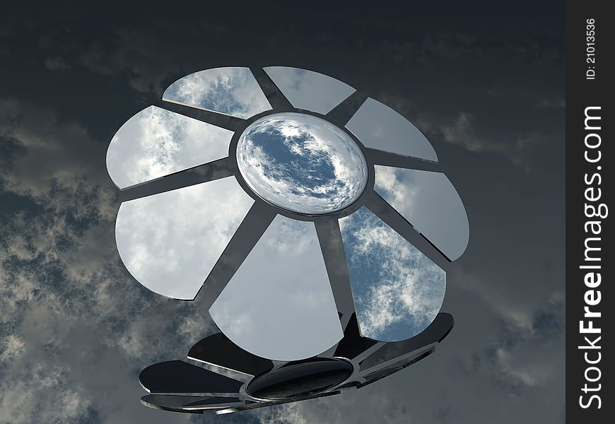 Metal flower on a clouds background