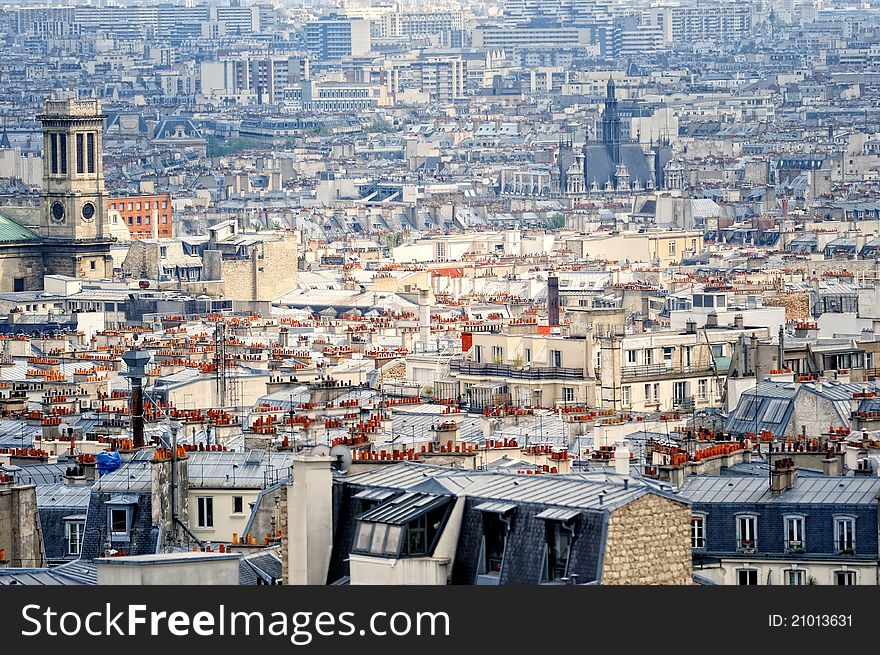 Aerial panorama of Parisian roofs. Top view. Aerial panorama of Parisian roofs. Top view