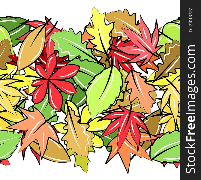 Seamless horizontal border with autumn leaves on white. Seamless horizontal border with autumn leaves on white