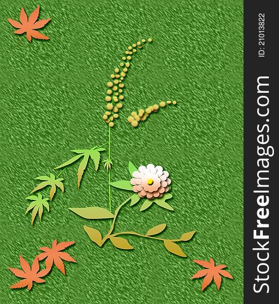 Ragweed and autumn leaves on flecked background illustration. Ragweed and autumn leaves on flecked background illustration
