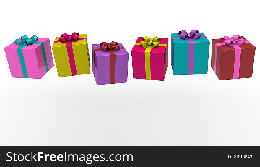 Colorful gift boxes in series on withe background