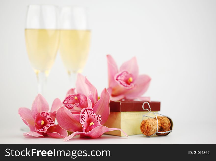 Holyday card champagne and orchid