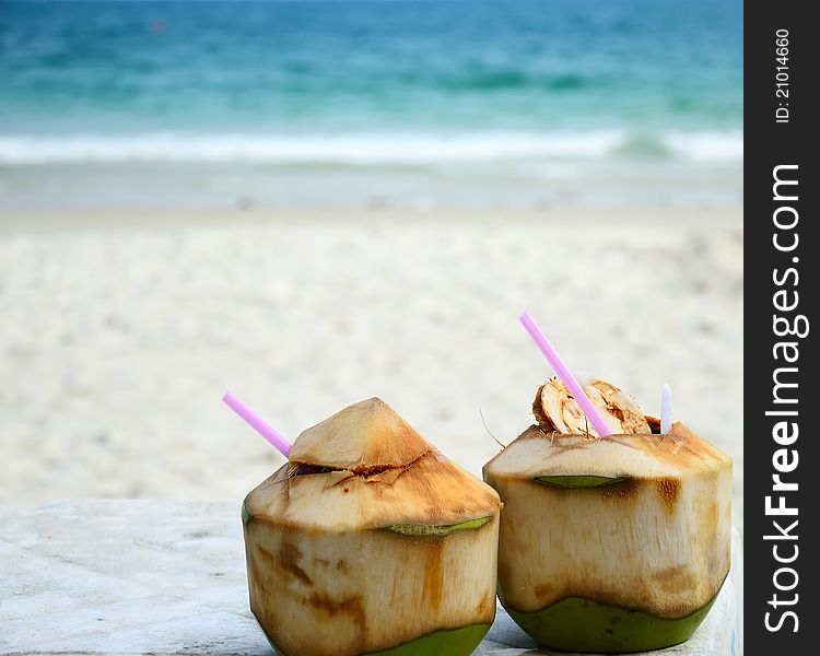 Tropical Coconut Cocktail on the beach