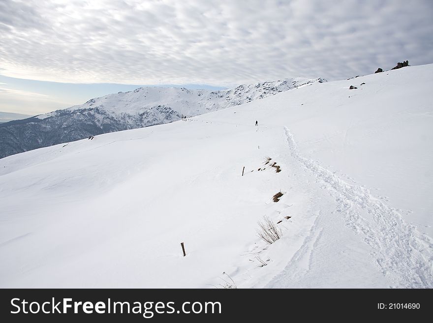 Snowy landscape in the mountains in the Alps