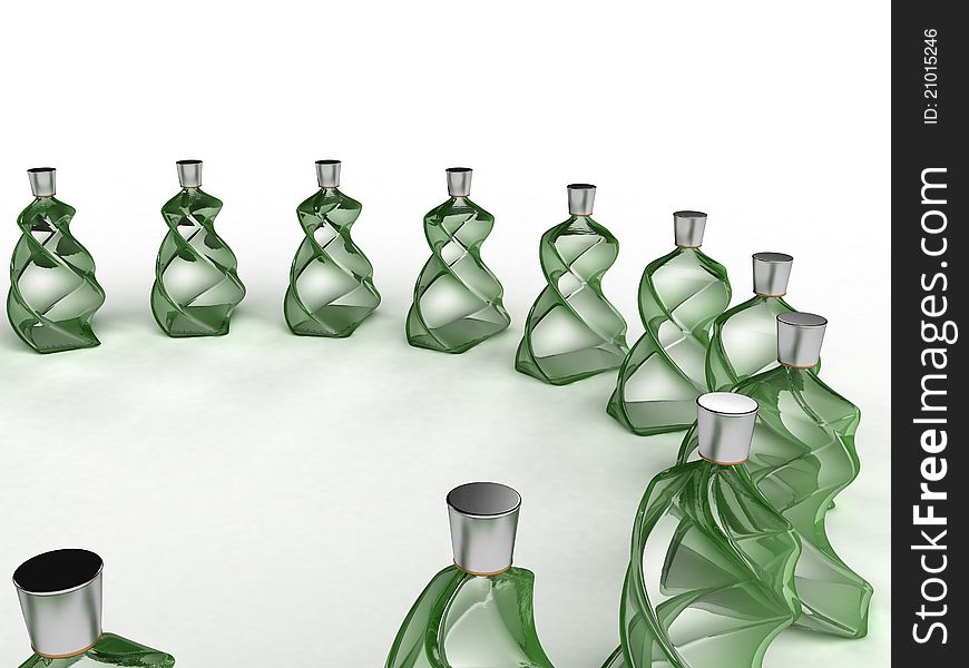 Glass bottles of green glass on a white background №1. Glass bottles of green glass on a white background №1