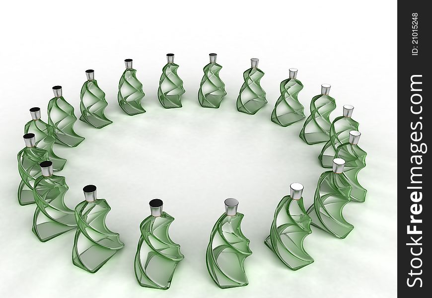 Glass bottles of green glass on a white background №2. Glass bottles of green glass on a white background №2