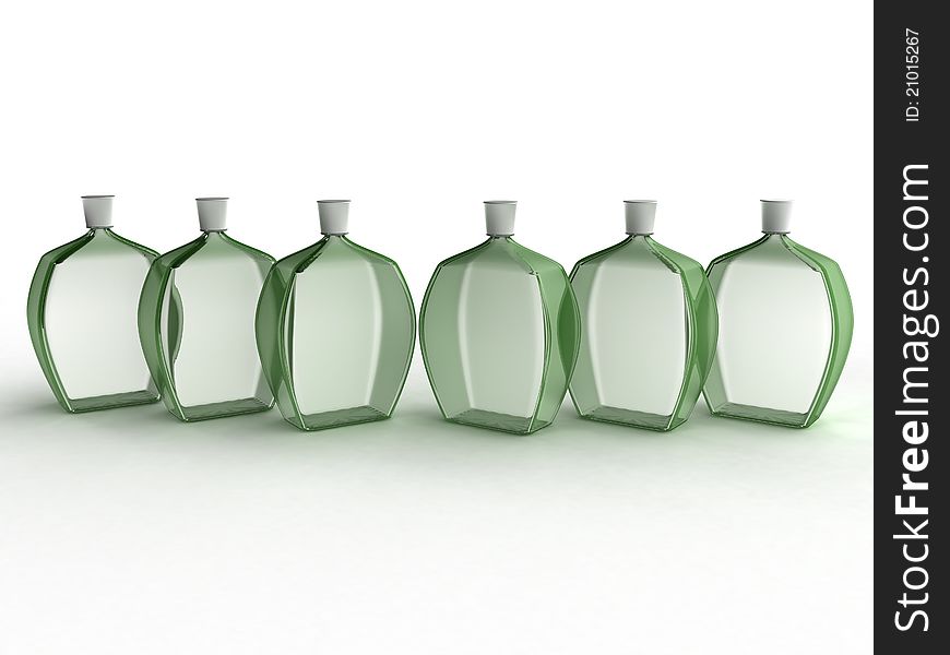 Six Glass Bottles Of Green Glass â„–1