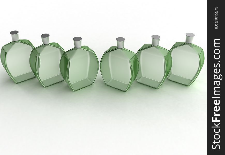 Six glass bottles of green glass on a white background â„–2. Six glass bottles of green glass on a white background â„–2