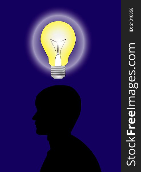 Silhouette of man with a bulb above. Silhouette of man with a bulb above