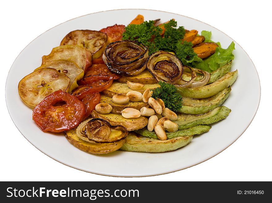 Isolated vegetables on white plate