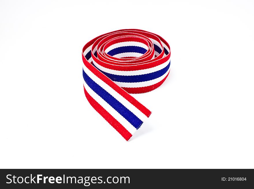 Thailand flag ribbon roll on white background