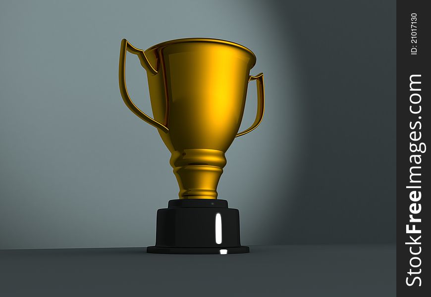 Gold trophy cup on a grey background
