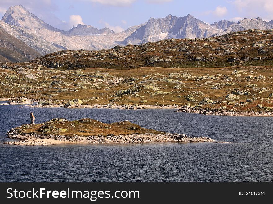 The natural lake Totensee at Grimsel pass in Switzerland.