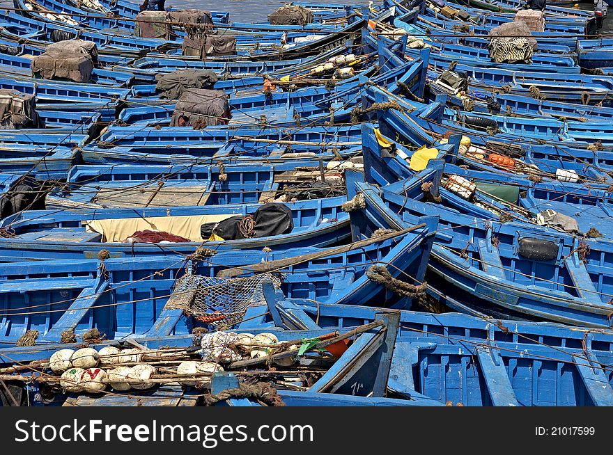 Fishing boats in harbour Essaouira north Atlantic Morocco North Africa