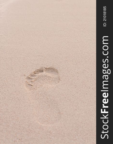 Single man  foot print on a white sand beach