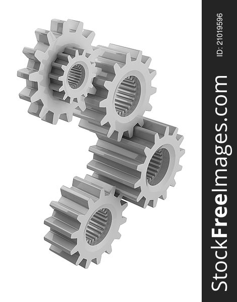 Gears on white - 3D rendered image isolated on white background
