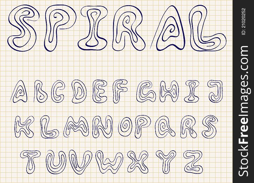 Vector spiral alphabet on a paper sheet