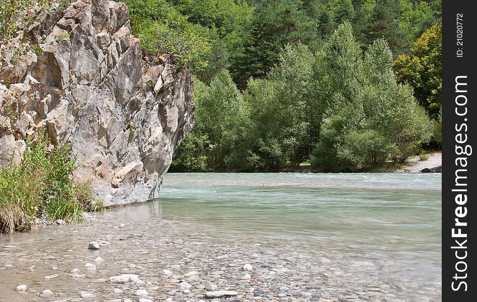 The river Verdon in southern France at the bottom of a gorge. The river Verdon in southern France at the bottom of a gorge