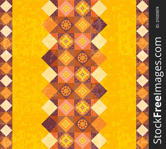 Bright decorative patchwork background with folk motifs. Bright decorative patchwork background with folk motifs