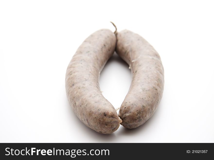 Raw fried sausage with cord